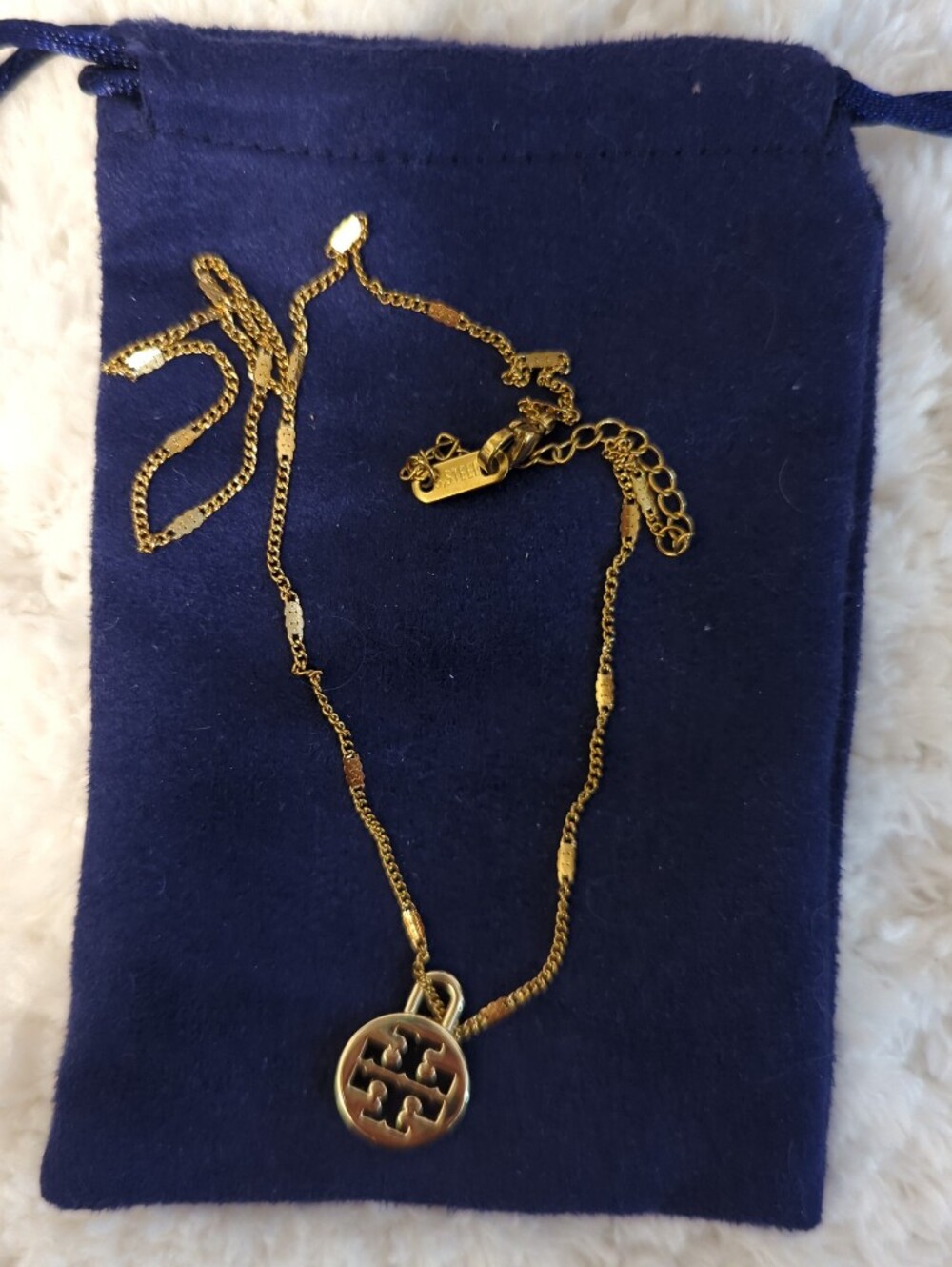 Tory Burch Authentic Charm Gold Tone Pendant On Stainless Steel Chain Plus Dusty